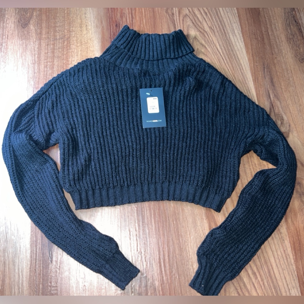 Cropped Black Turtleneck Sweater